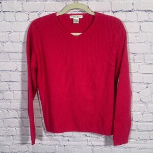 Marconi Womens V-neck Ribbed Cashmere Sweater Pink Size L Casual Preppy Soft